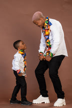 Tobit Mixed Print Boy Shirt | White and African Ankara Print