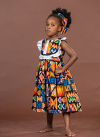 Teni Ankara girls dress | Yellow and White African Kente Print