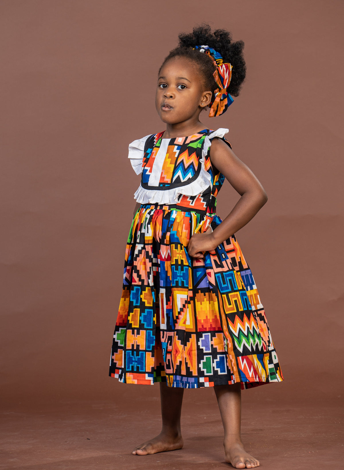 Teni Ankara girls dress | Yellow and White African Kente Print