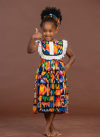Teni Ankara girls dress | Yellow and White African Kente Print