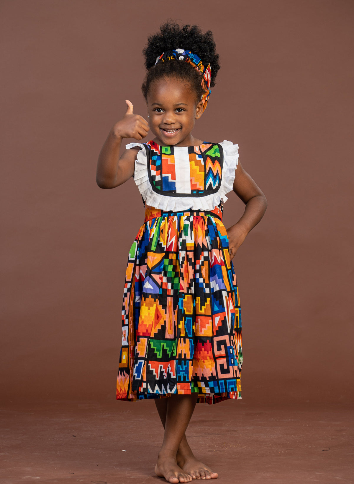 Teni Ankara girls dress | Yellow and White African Kente Print