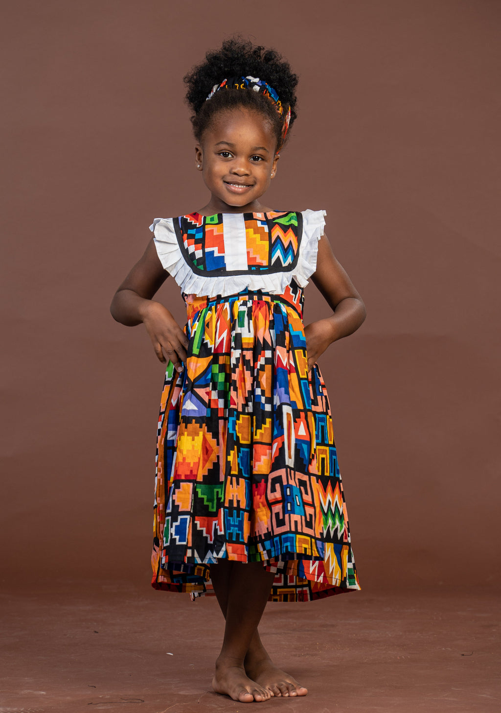 Teni Ankara girls dress | Yellow and White African Kente Print