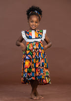 Teni Ankara girls dress | Yellow and White African Kente Print