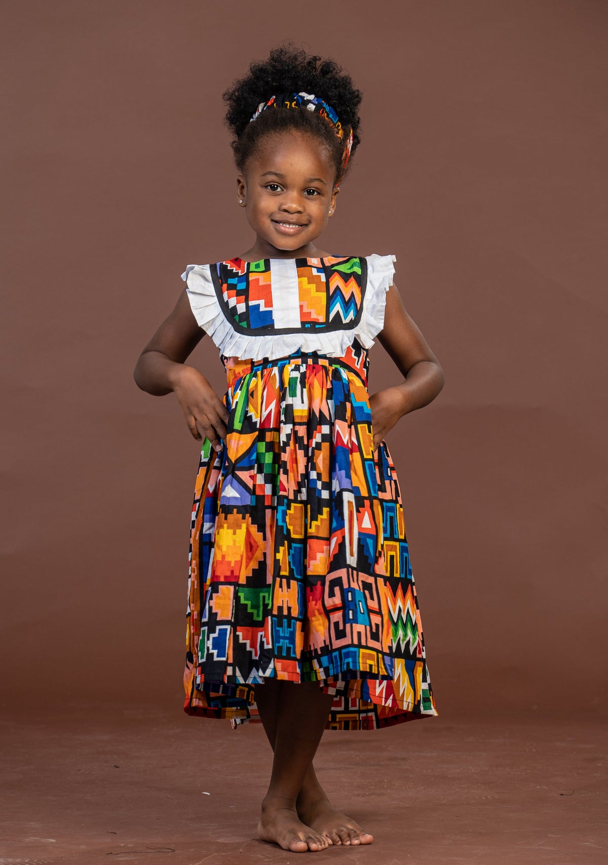 Teni Ankara girls dress | Yellow and White African Kente Print