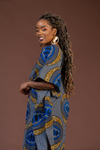 Gemma Ankara Maxi Dress | Blue and Gold African Print