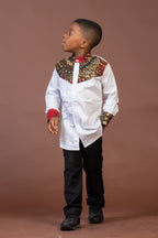 Colton Mixed Print Boy Shirt | White and African Print