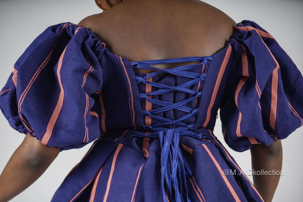 Bisola Mini Dress | Blue Aso Oke African Fashion