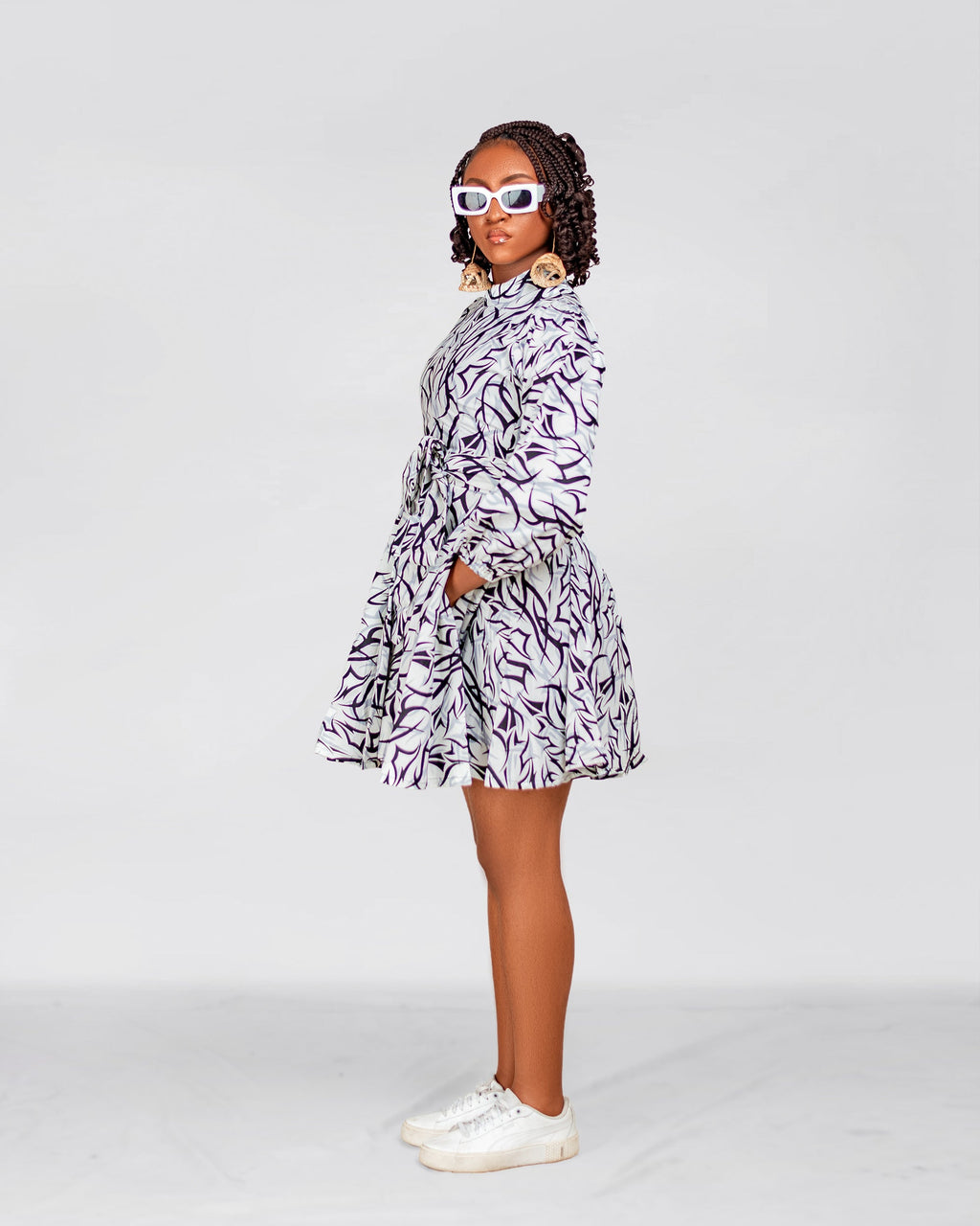 Alessia Ankara Short flare Dress | White & Black African Print