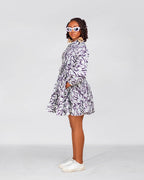 Alessia Ankara Short flare Dress | White & Black African Print