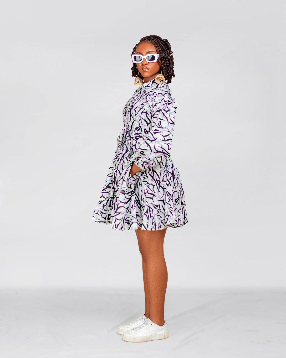 Alessia Ankara Short flare Dress | White & Black African Print