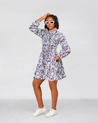 Alessia Ankara Short flare Dress | White & Black African Print