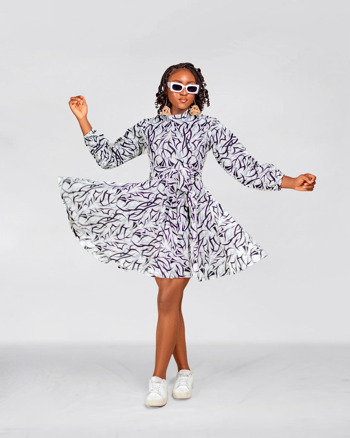 Alessia Ankara Short flare Dress | White & Black African Print