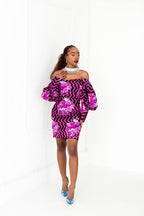 Kim Ankara Off Shoulder Midi Pencil Dress | Purple African Print