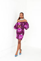 Kim Ankara Off Shoulder Midi Pencil Dress | Purple African Print