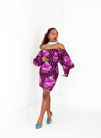 Kim Ankara Off Shoulder Midi Pencil Dress | Purple African Print