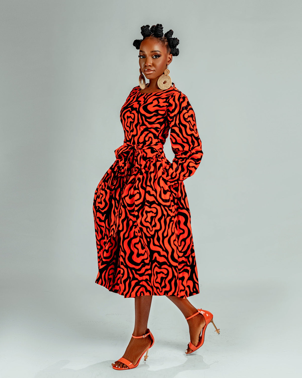 Lucia Ankara Midi Dress | Orange African Print