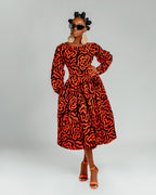 Lucia Ankara Midi Dress | Orange African Print