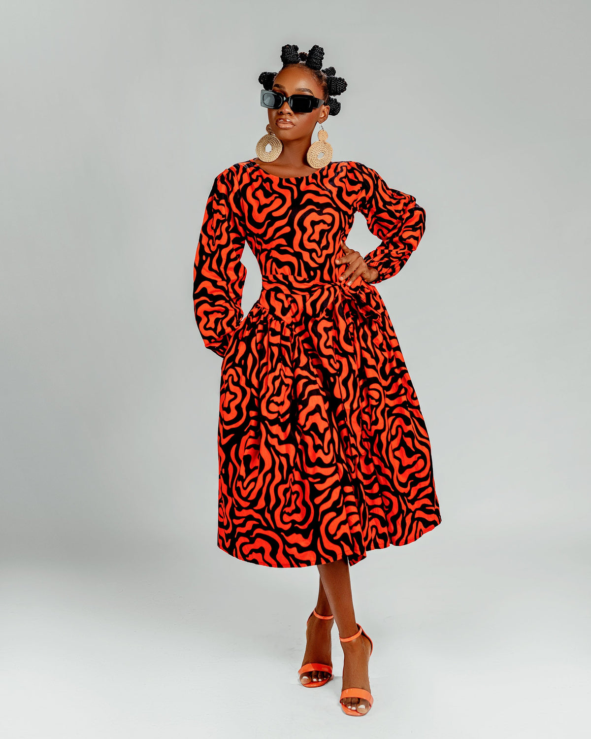 Lucia Ankara Midi Dress | Orange African Print