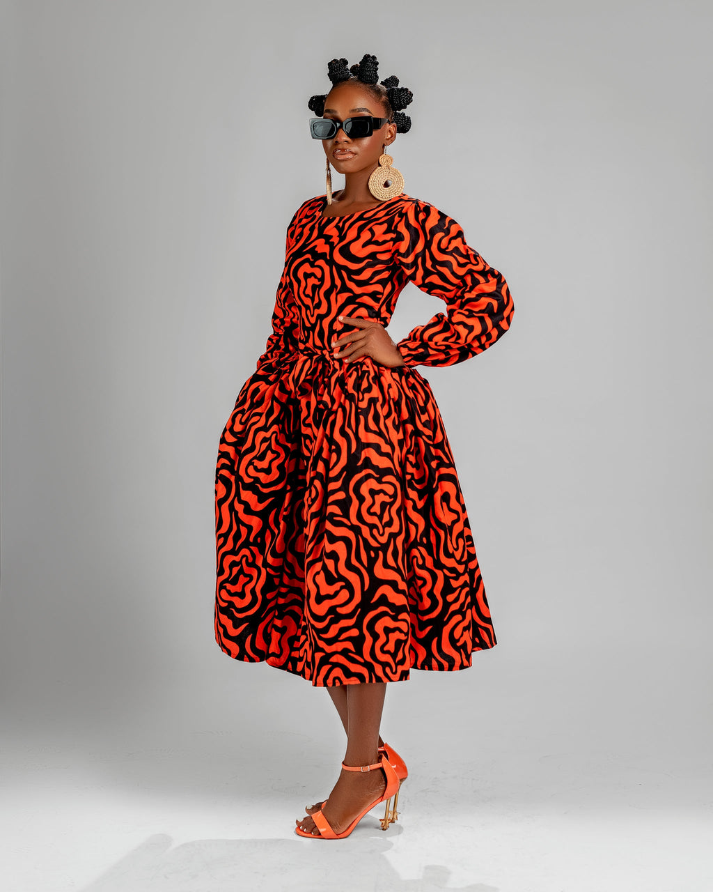 Lucia Ankara Midi Dress | Orange African Print