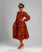 Lucia Ankara Midi Dress | Orange African Print