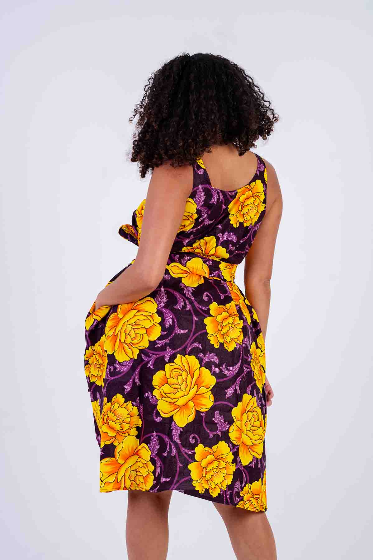 Zetta Sleeveless Dress | Yellow and Purple African Print