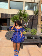 Bisola Mini Dress | Blue Aso Oke African Fashion