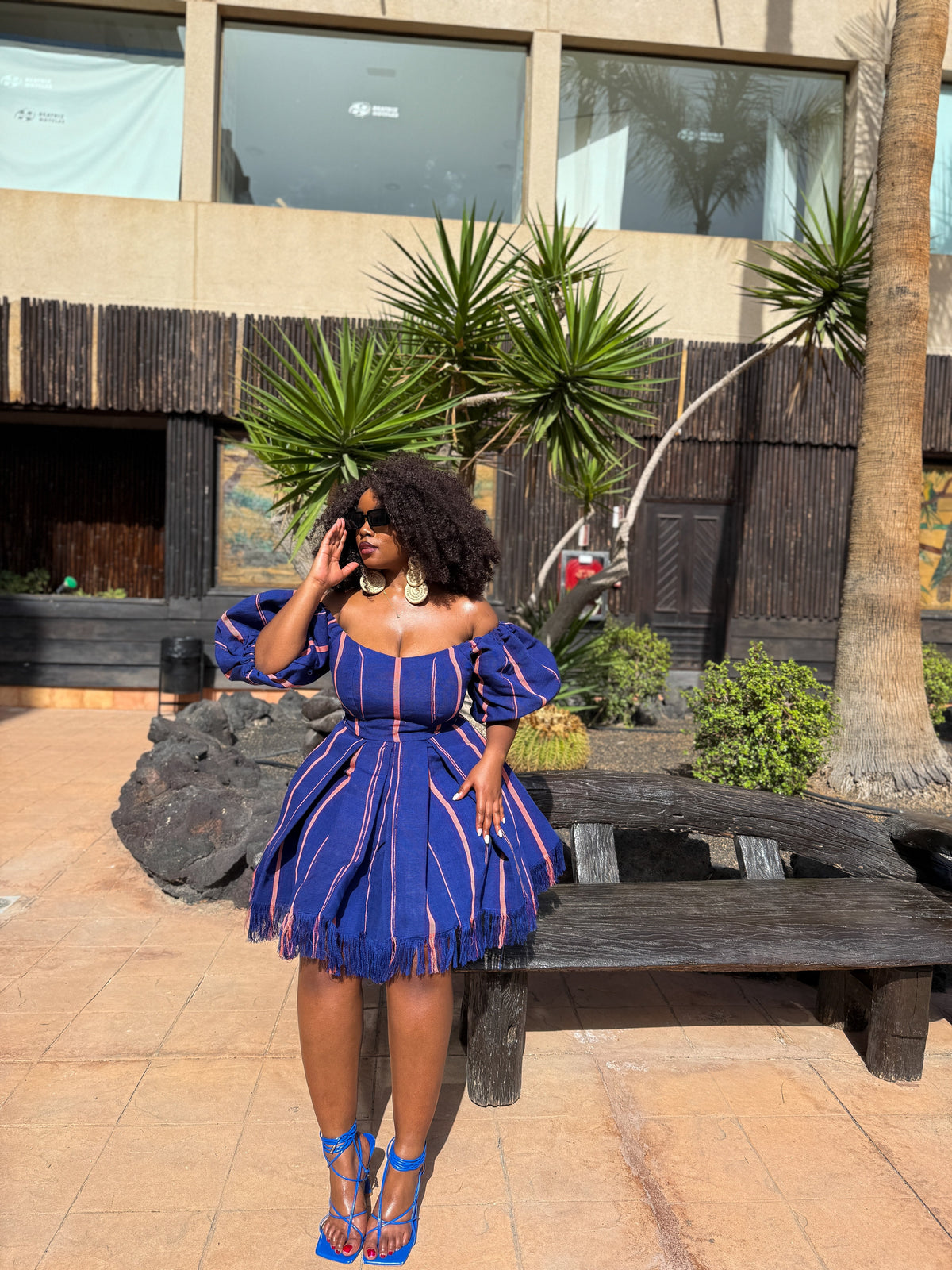 Bisola Mini Dress | Blue Aso Oke African Fashion