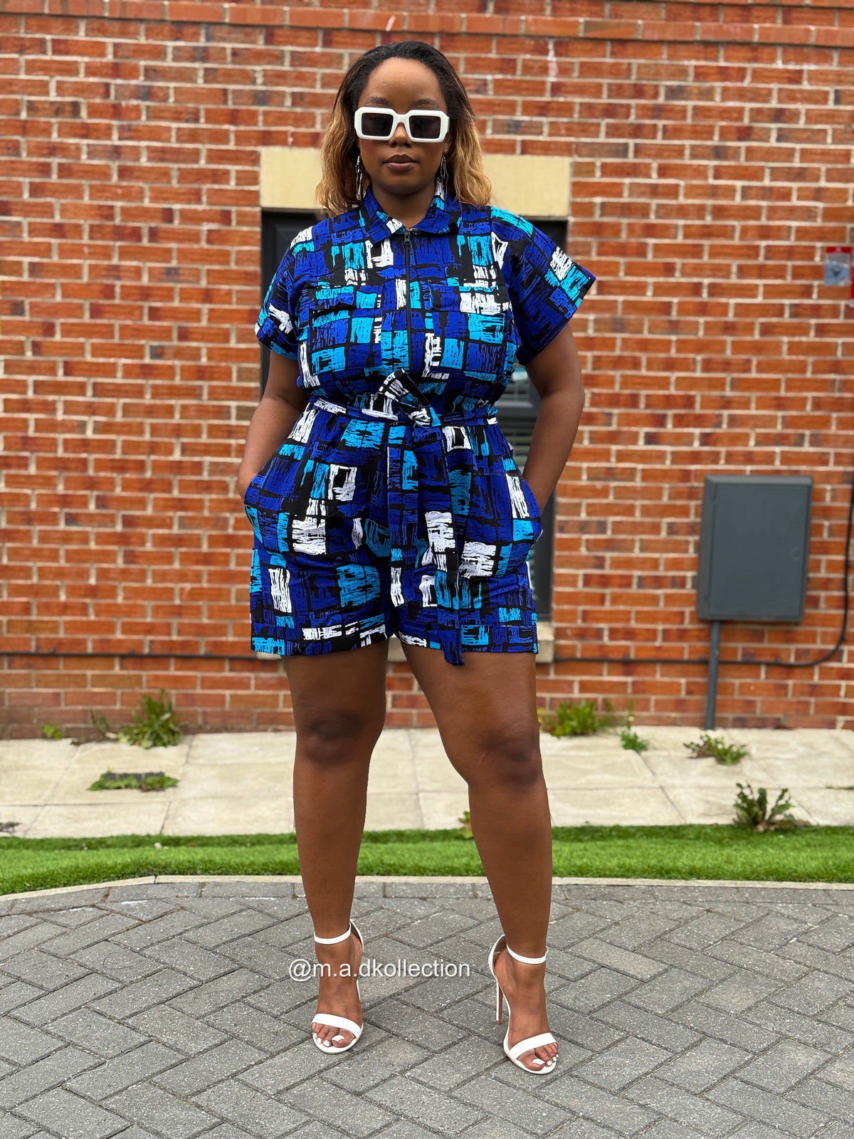 Tosin Playsuit | Blue & White Print
