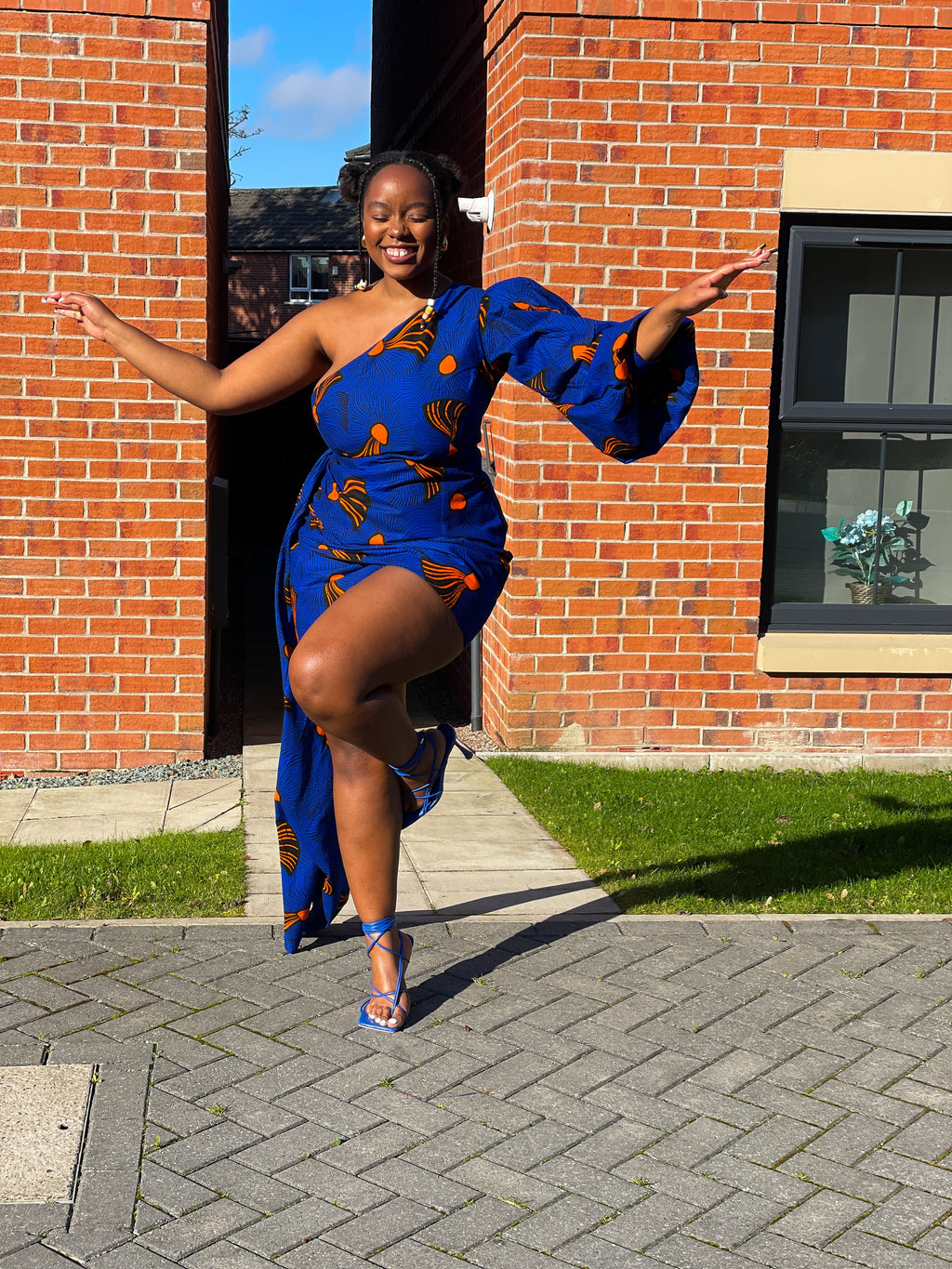 Fina Ankara Short Mini Dress | Blue and Orange African Print