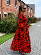 Lucia Ankara Maxi Dress | Orange African Print