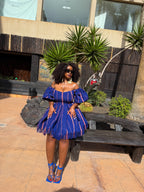 Bisola Mini Dress | Blue Aso Oke African Fashion