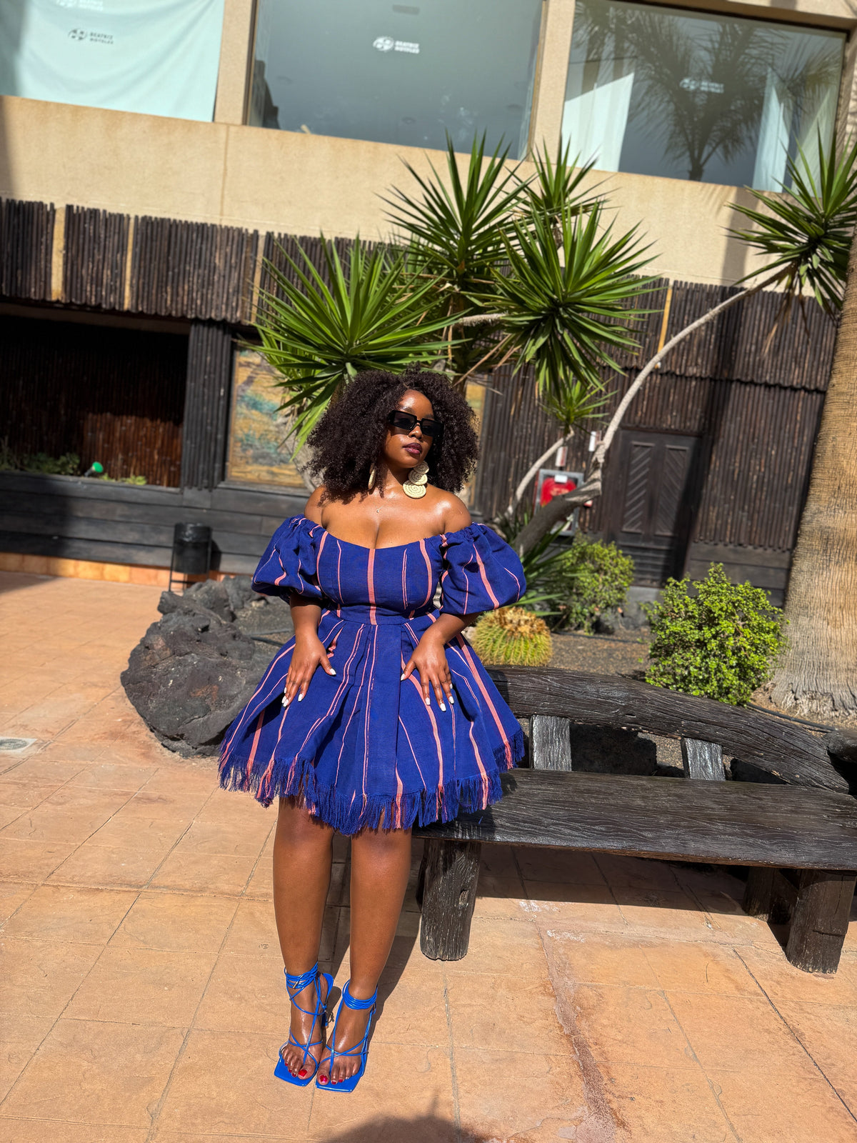 Bisola Mini Dress | Blue Aso Oke African Fashion