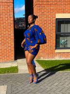 Fina Ankara Short Mini Dress | Blue and Orange African Print