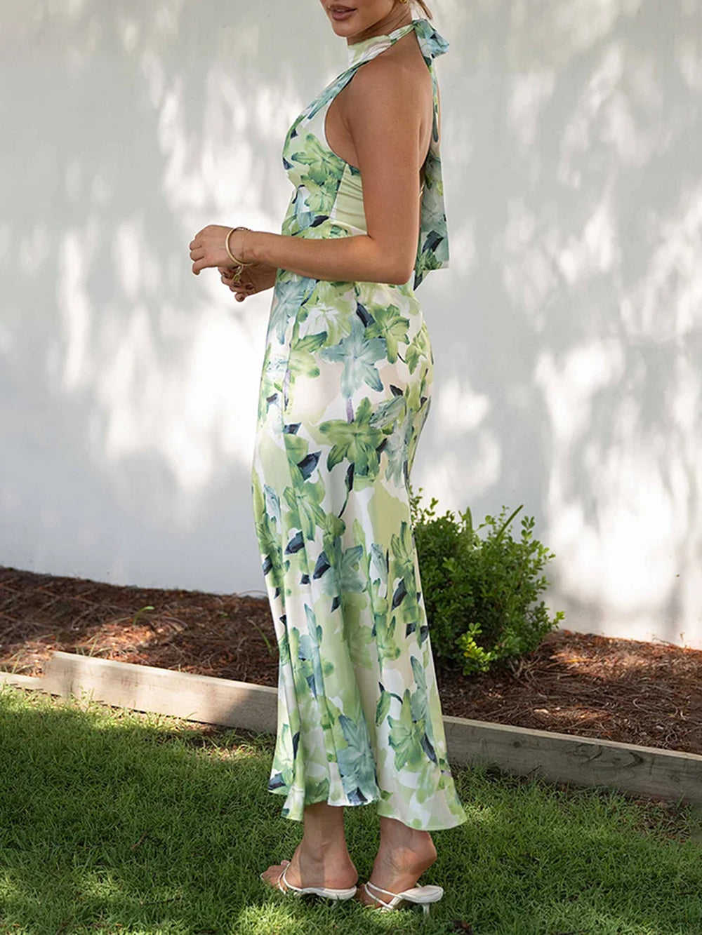 Bloemenprint halter rugloze zwierige vakantie maxi-jurken