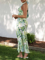 Bloemenprint halter rugloze zwierige vakantie maxi-jurken