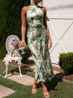Bloemenprint halter rugloze zwierige vakantie maxi-jurken
