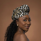 Afrikaanse hoofddoek Zwart Wit Ndop Cameroon - headwrap