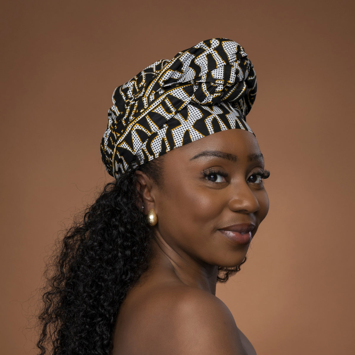 Afrikaanse hoofddoek Zwart Wit Ndop Cameroon - headwrap
