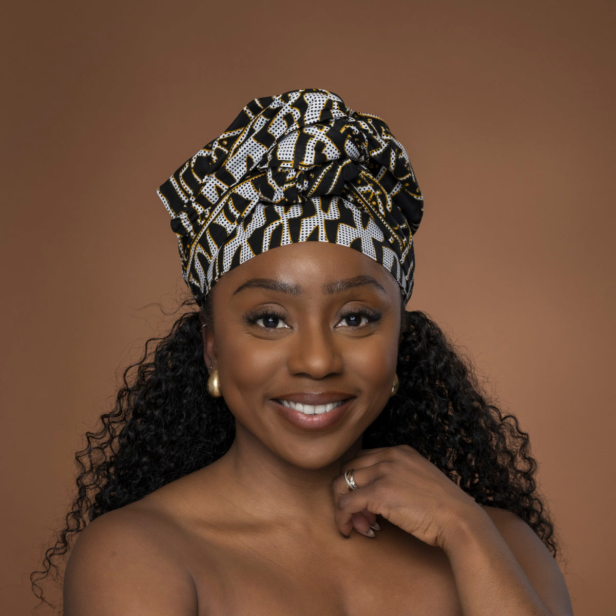 Afrikaanse hoofddoek Zwart Wit Ndop Cameroon - headwrap