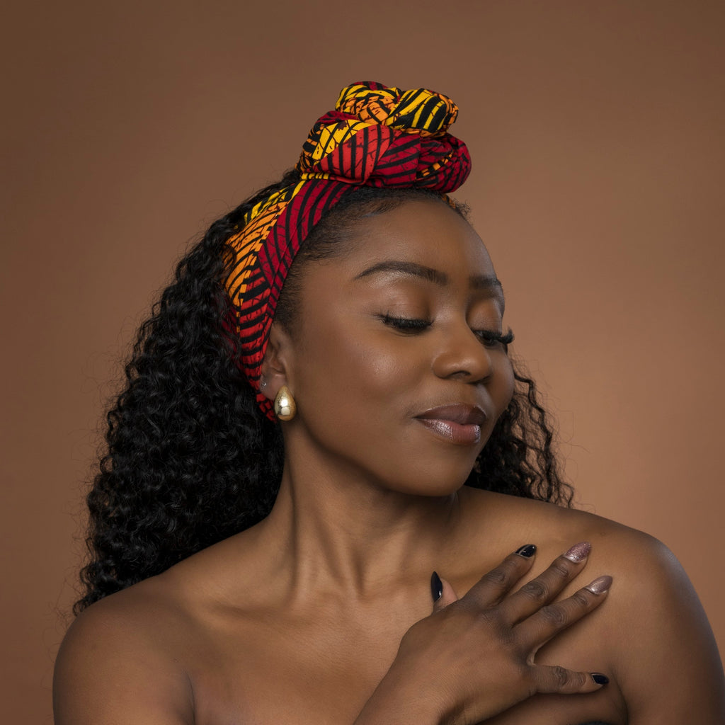 Afrikaanse hoofddoek Rood Geel Concentric Circle Design - headwrap