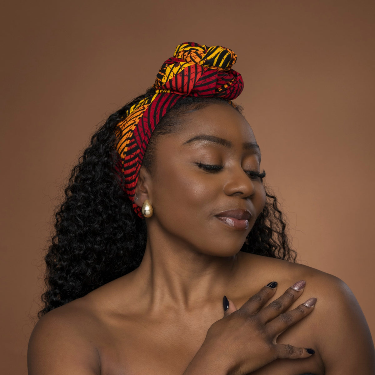 Afrikaanse hoofddoek Rood Geel Concentric Circle Design - headwrap