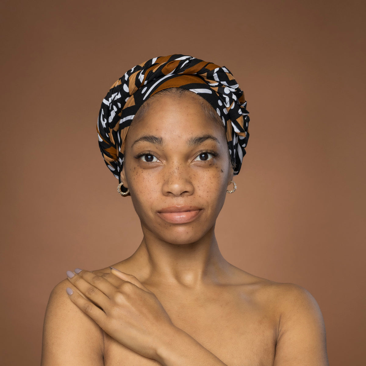 Afrikaanse hoofddoek Bruin Beige Bogolan - headwrap