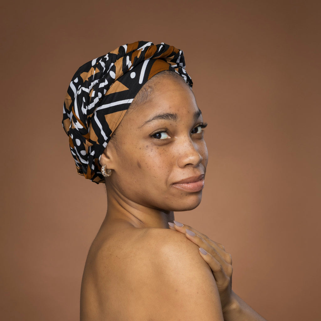 Afrikaanse hoofddoek Bruin Beige Bogolan - headwrap