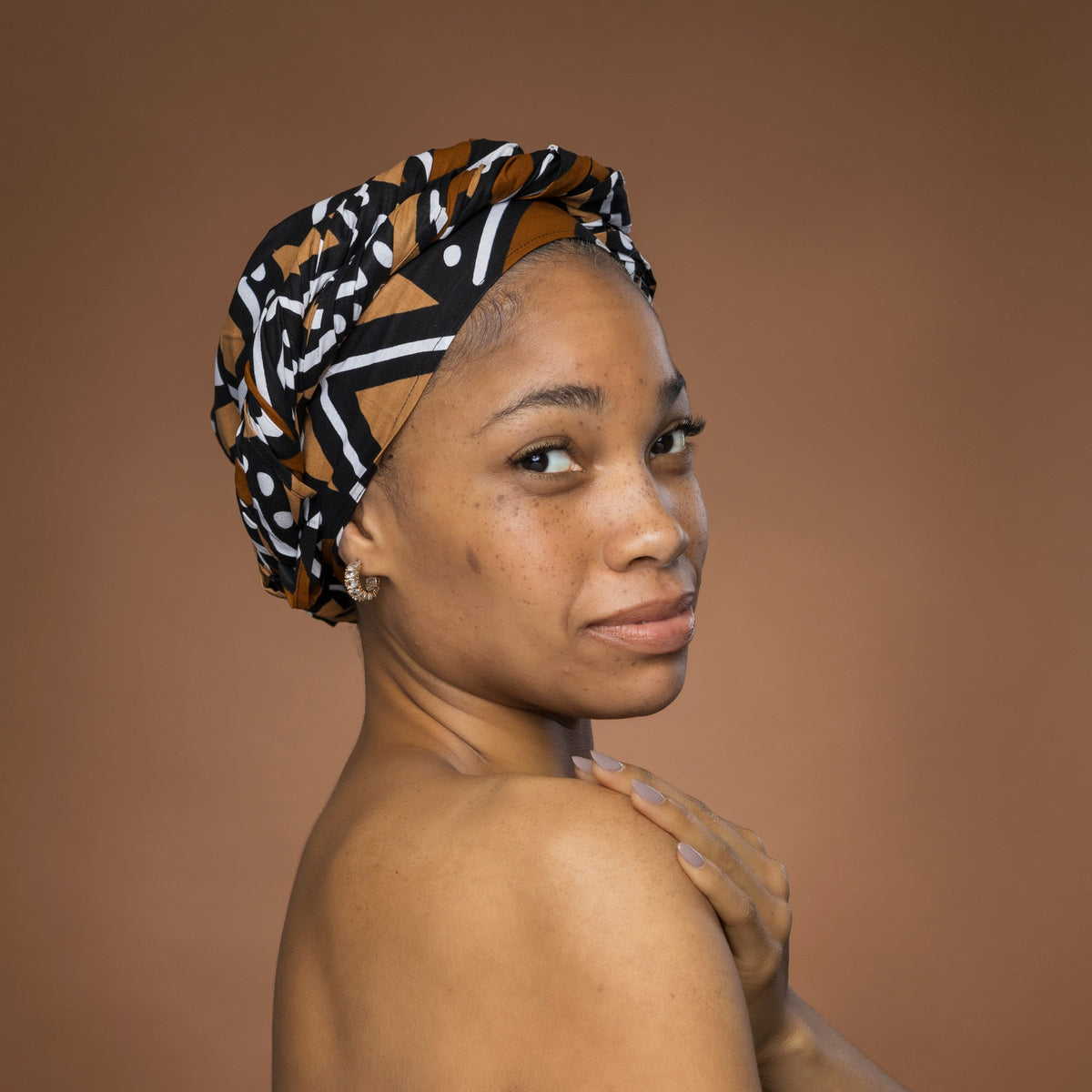 Afrikaanse hoofddoek Bruin Beige Bogolan - headwrap