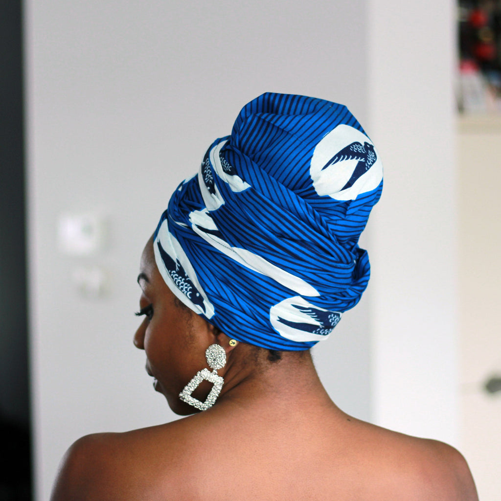 Afrikaanse hoofddoek / Vlisco headwrap - Blauw / Witte speedbird