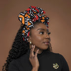 Afrikaanse Rood en oranje Bogolan hoofddoek - headwrap