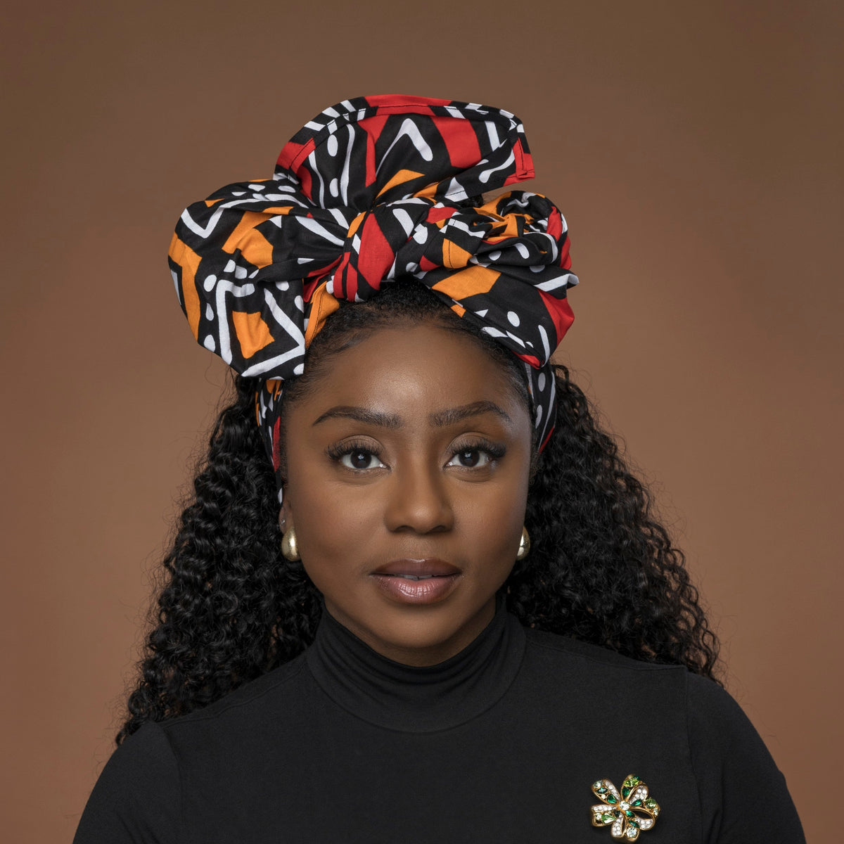 Afrikaanse Rood en oranje Bogolan hoofddoek - headwrap