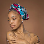 Afrikaanse hoofddoek Roze Petrol Flowers - headwrap