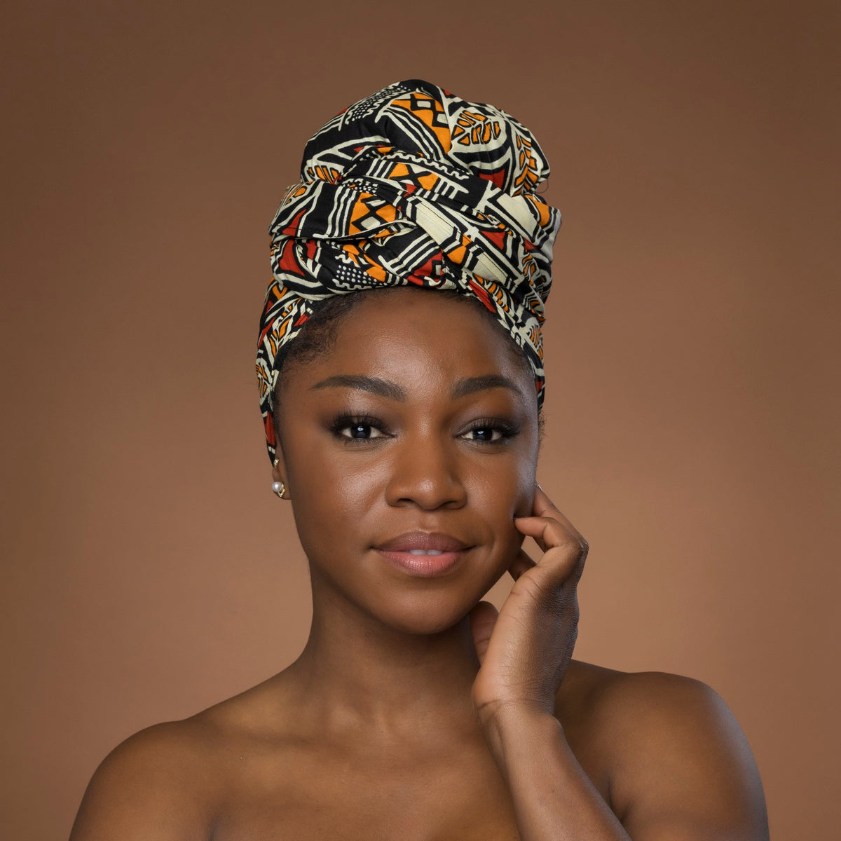 Afrikaanse hoofddoek Rood Oranje Bogolan Symbols - headwrap