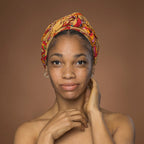 Afrikaanse hoofddoek Beige Oranje Botanical Flow - headwrap